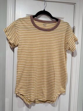 NWOT Madewell Size XS Gold Striped Slub Cotton Ribbed Crew Neck Short Sleeve Tee
